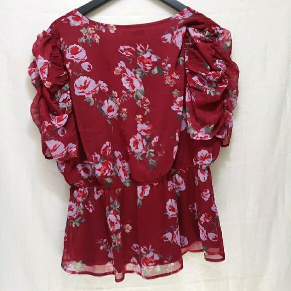 NWT Maurices Blouse Size XXL Burgundy Floral V Neck Ruffle Coquette Victorian - Picture 5 of 10
